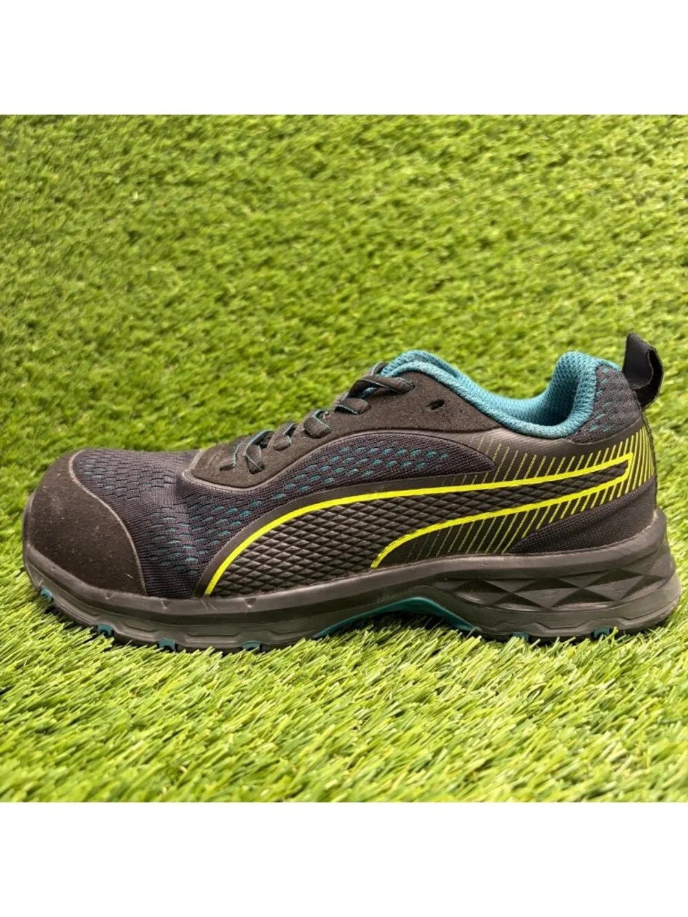 Puma Fuse Knit 2.0 Low Womens Size 6 Black Blue Composite Toe Safety Work Shoes